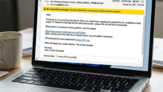 Email warning about suspicious message with phishing links and zip attachment